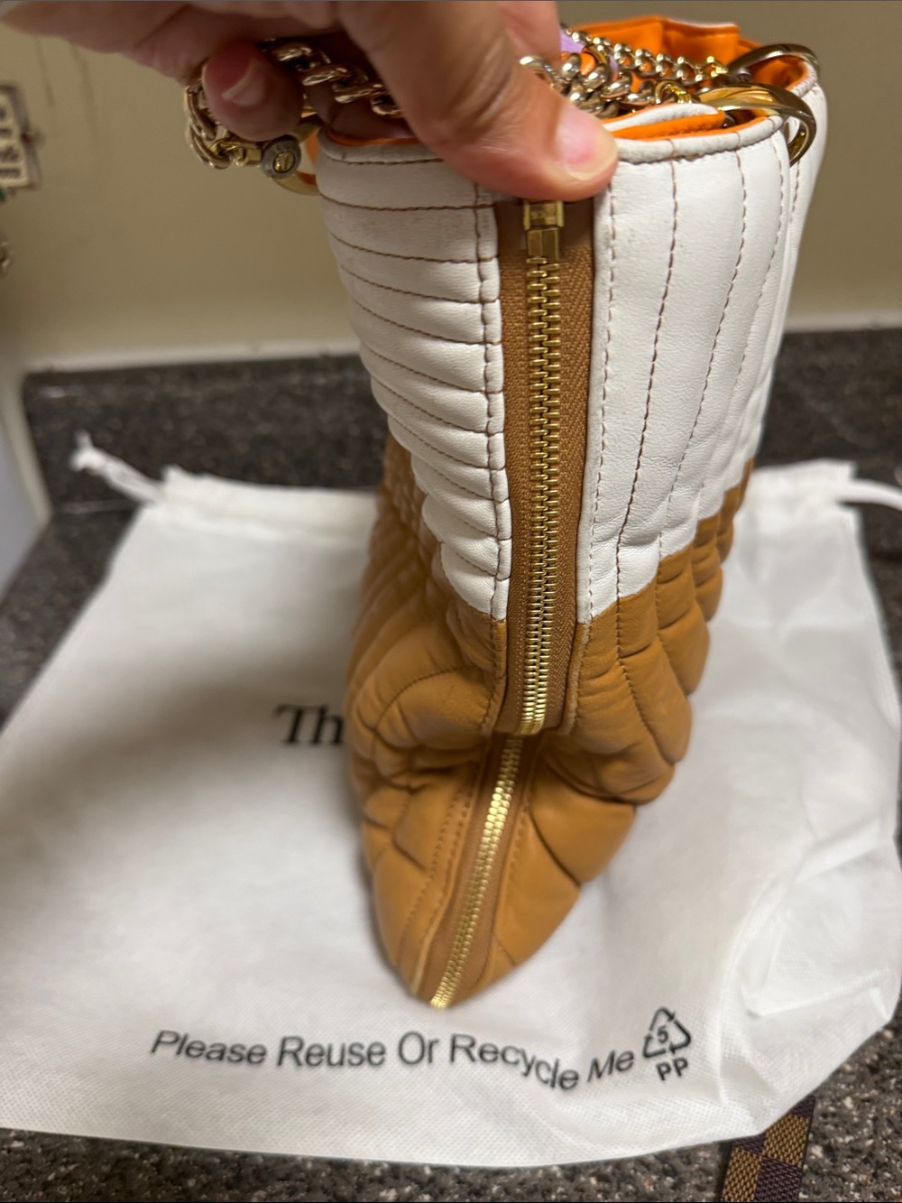 Henri Bendel Quilted Two- tone lamb skin expandable tote 3 compartment - Picture 11 of 13